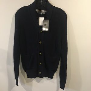 ALPHA STEELE BLUE Sweater Button Cardigan TOP